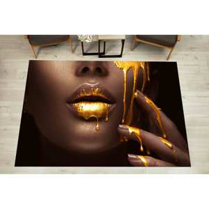 Tapis Femme aux Lèvres Dorées : Tapis d'entrée d'art moderne, Tapis imprimé, Tapis doux non tissé - Product Image 2