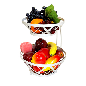 2-Tier White Decorative <b>Wire</b> Rack Metal Wood Countertop Fruit Vegetable <b>Storage</b> Organizer Kitchen Space Appropriate <b>Wire</b> <b>Baskets</b> - Product Image 1