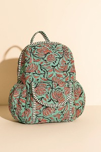 Green Floral Le Souvenirs Handmade Quilted Backpack 10kg Capacity Lightweight Unisex Design Organic Cotton Lining Zipper Travel - Product Image 5