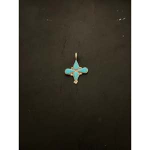 Pendentif Zuni fait main en opale (synthétique) et argent sterling, style religieux, or rose et motif numérique - Product Image 2