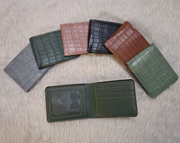 Dompet Kulit Sapi Asli Crazy Horse Buatan Tangan untuk Pria, Model Lipat Dua Sederhana dengan Jendela ID Transparan, Lapisan Satin, Kulit Asli, RFID