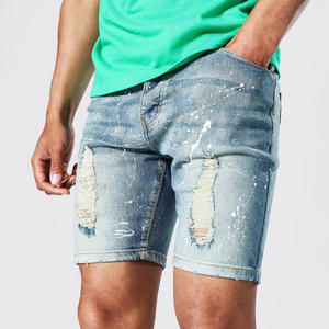 Ropa de calle personalizada para hombre, pantalones cortos lavados de mezclilla/pantalones cortos holgados de mezclilla desgastados/tipos de mezclilla para hombres, pantalones cortos de malla - Product Image 1