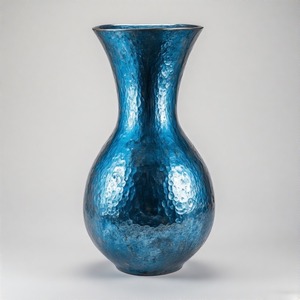 FadedRoyal Vase bleu classique avec motif texturé Vase de sol en métal Design en relief floral Décoration d'intérieur Déclaration d'accent - Product Image 3