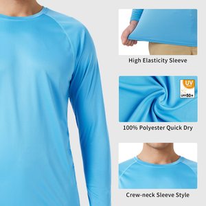 เสื้อว่ายน้ำแขนยาว UPF ของผู้ชายเสื้อป้องกันผื่นแห้งเร็วน้ำหนักเบากันรอยยับ - Product Image 2