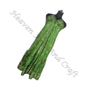 Summer Beach Wear Indian Vintage Silk Sari Maxi Dress Ladies Long Frill Dress Wholesale Maxi Dress Ladies Elegant Dinner Gown - Product Image 5