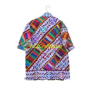 Kimono vintage indien fait main, veste pour femmes, nouveau, manches longues, travail floral, patchwork, anti-rides, séchage rapide, coton - Product Image 3