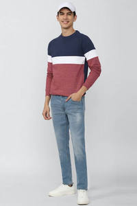 Sudadera de hombre de lana con cuello redondo de secado rápido de gran tamaño con bloque de Color básico de alta calidad transpirable sudadera de mezcla de algodón personalizada - Product Image 6