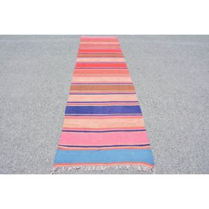 พรมขนแกะสไตล์ตุรกีวินเทจสีชมพูโอเวอร์ไซส์3นิ้ว x 11.4นิ้วงานปะติดแบบแบนสำหรับตกแต่งห้องนั่งเล่น - Product Image 1