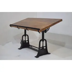 Stile industriale antico americano mano sollevamento ghisa disegno scrittura pittura ingegnere disegno tavolo Mango in legno