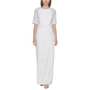 Abito tubino bianco da donna Calvin Klein con strass e nodo in vita, silhouette naturale, taglia 16 - Product Image 1