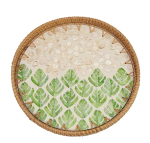 Bandeja Redonda Decorativa de Ratán Tejida a Mano con Incrustaciones Florales de Nácar, para el Hogar, Mesa, de Vietnam - Product Image 2