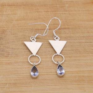 Blue Iolite Quartz 925 Sterling Silver Designer Hook Earrings Handmade Gemstone Jewelry Women Gift - Product Image 4