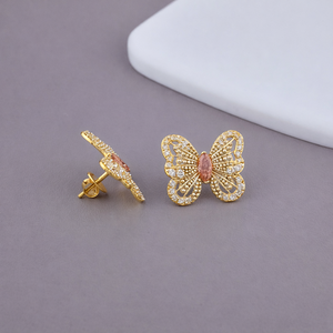 Pendientes de Diamante Cultivado en Laboratorio con Corte Marquesa Rosa, Certificados por IGI, con Diseño de Mariposa, Oro Blanco/Amarillo/Rosa de 14K, con Pavé de Diamantes - Product Image 6