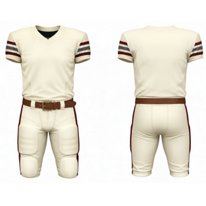 ชุดอเมริกันฟุตบอลคลาสสิกแบบครีม  เสื้อเจอร์ซีย์คอวีแบบซับลิเมชั่น พร้อมแถบสีบนแขนเสื้อ และกางเกงแบบมีแผ่นรองแบบดั้งเดิม - Product Image 1