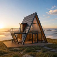 Cabane modulaire préfabriquée en forme de A avec salle de bain et grandes fenêtres en verre pour la vie en plein air