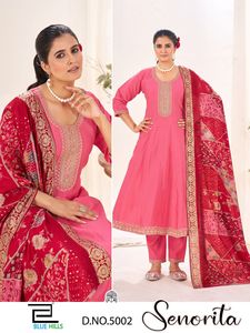 Último diseño tradicional de seda romana Kurti Pant Mill Print Dupatta Festive Party Wear Dress para damas Trending Export Product - Product Image 5