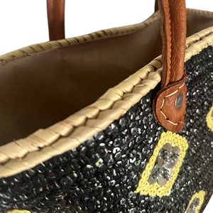 Sac fourre-tout bohème marocain en paille fait main avec motif bonbons, poignées en cuir véritable, dessus ouvert, doublure en coton, pour femme, idéal pour l'été et la plage - Product Image 3