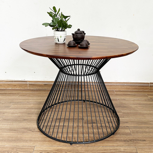 Antique-Style 100/120cm Round Acacia <b>Wood</b> <b>Table</b> with Iron Legs Extendable Resin <b>Top</b> Living Room Furniture-BA68148 - Product Image 4