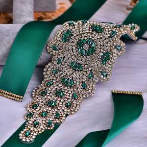 Bridella BS88GKL Adjustable Fit <b>Wedding</b> Belt Green with Rhinestone Embellishment - Product Image 5