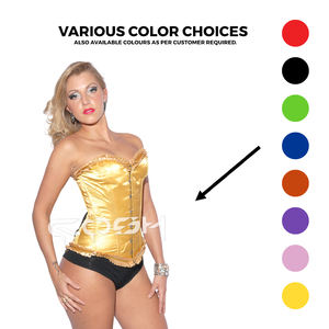 Corset en satin doré à armatures en acier avec bords à volants, gaine amincissante pour le corps - Product Image 4