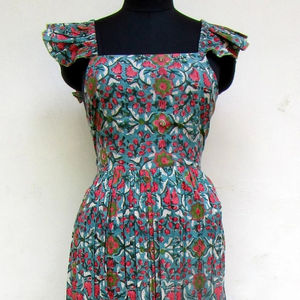 Robe longue imprimée à fleurs pour femmes encolure carrée avec sangle arrière robe de plage à manches courtes en tailles XL 3XL en lin de coton - Product Image 1