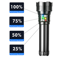 Lampe torche LED tactique haute puissance rechargeable pour extérieur avec affichage de la puissance, personnalisation disponible