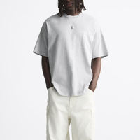 T-shirt décontracté pour homme, coupe ample, col montant, 100% coton jersey, super épais 220 g/m², design oversize à épaules tombantes, uni