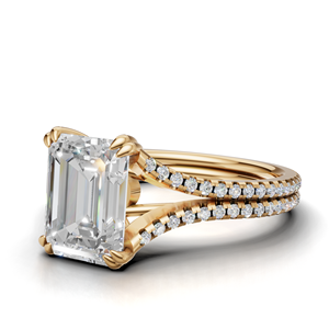 IGI Certified Lab Grown Emerald Cut Diamond <b>Split</b> Shank Engagement <b>Ring</b> 18K Gold Pavé Diamond <b>Ring</b> - Product Image 2