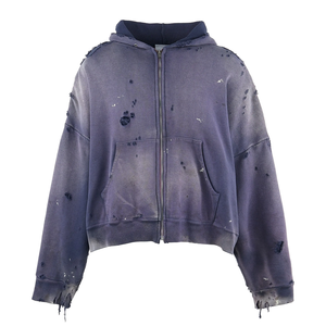 Unisex de alta calidad 100% algodón invierno Sudadera con capucha de gran tamaño lavado ácido desgastado sol diseño desvanecido logotipo personalizado bordado - Product Image 1