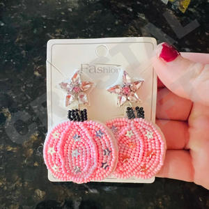 Halloween <b>Pink</b> Beaded Earrings for Women Patriotic Memorial Day Orange White Blue Colour <b>Fabric</b> Material - Product Image 1