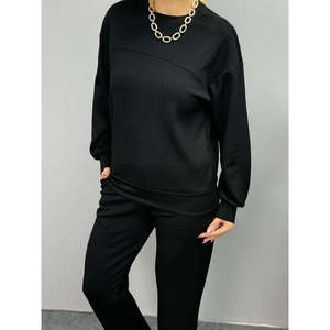 Conjunto de Dos Piezas de Blusa y Pantalón de Viscosa con Cuello Redondo y Manga Larga para Mujer, 26777 - Negro - Product Image 3