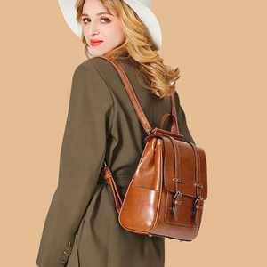 Natural Cowhide Brown Leather School <b>Backpack</b> for Students Brown Leather - Product Image 3