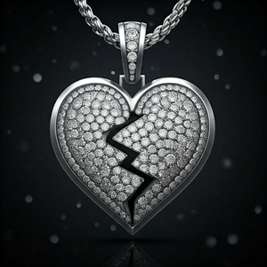 Pendentif coeur brisé glacé en argent sterling 925 avec diamant cultivé en laboratoire plaqué or pendentifs et breloques de mode de style Hip Hop - Product Image 3