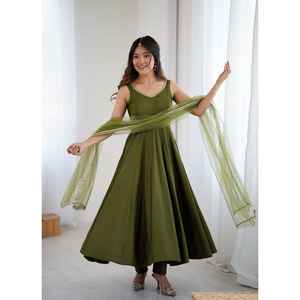 LANCEMENT DU NOUVEAU DESIGNER FESTIVE WEAR ANARKALI ROBE TISSU LOURD PURE SOIE ROMAINE CHANDERI - Product Image 1