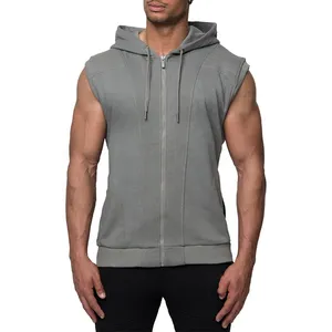 Yeni moda erkek kas fit hiçbir kollu yelekler spor egzersiz Hoodie Tank Top Fitness spor giyim kolsuz hoodies ile OEM hizmeti