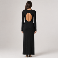 Robe longue en cachemire noir uni pour femme, tricotée sur mesure, manches longues, col rond, ourlet évasé, élégante et luxueuse, robe maxi
