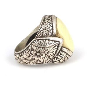 <b>925</b> Sterling <b>Silver</b> Men's <b>Ring</b> with Ivory Oval Natural Stone Geometric Bezel Setting Handcrafted for Everyday Wear-IGI Certified - Product Image 2