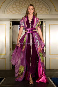 Saudi Arabian <b>Women</b> Style <b>Kaftan</b> With Velvet and Printed Fabric With Stylish Belt - Product Image 2