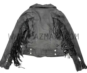 Chaqueta de Motociclista BRR EXIM Clásica de Cuero Negro, Impermeable y Resistente al Viento, con Cierre de Botones de Cuerno, Personalizable para Mujer - Product Image 6