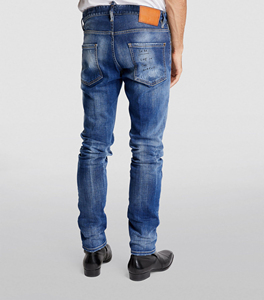 Jean slim décontracté pour hommes avec fermeture à glissière respirant 100% coton 3D broderie de cristaux de haute qualité personnalisable - Product Image 5