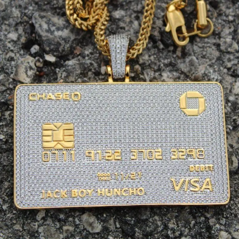 Buzlu Out kredi kartı tasarım Hip Hop sertifikalı altın kolye 24 "Franco zinciri elmas kolye takı hediye koca