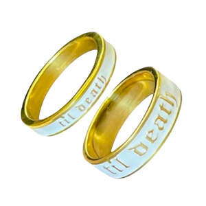 Anillo de Plata de Ley de 4 mm y 6 mm con Esmalte Negro Invisible Clásico, Grabado 'Hasta la Muerte', Anillo de Compromiso, Boda, Promesa para Parejas - Product Image 1