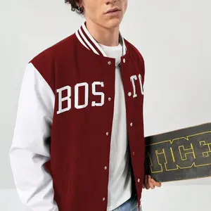 Veste universitaire de baseball pour hommes, col montant enduit, logo frontal, logos personnalisés, manches, style américain, vente en gros, vestes d'écolier - Product Image 3