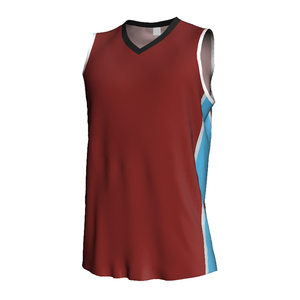 Maillot de basketball personnalisé à blocs de couleur, sans manches, col en V, anti-humidité, vêtement de sport pour adulte, impression par sublimation - Product Image 1