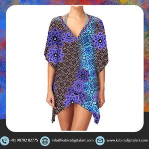 Ropa de playa informal de verano para mujer, vestido caftán de manga corta, tela transpirable suave, escote en V, estampado Digital, Bikini elegante para cubrir - Product Image 2