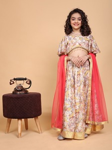 Nuevos lanzamientos Casual Girls Lehenga Choli Set Oneside manga tela vaquera impresa Dupatta Chinon eventos étnicos bodas gasa - Product Image 5