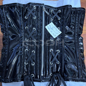 OEM ODM <b>Black</b> PVC Underbust <b>Corset</b> with Front Zipper & Lace-Up Design Shiny Waist Trainer <b>Corset</b> Manufacturer & Supplier - Product Image 6