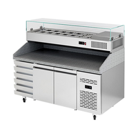 Comptoir réfrigérant commercial à 2 ou 3 portes avec dessus en marbre CE ETL, pour pizza, salade, sandwich, table de préparation avec dessus en verre, réfrigérateur, congélateur