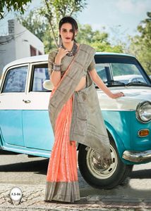 Sari de Lino y Seda para Bodas de Ensueño, Ropa de Fiesta, Último Diseño Indio, Tejido con Bordado Zari, Sari con Blusa para Mujer - Product Image 5