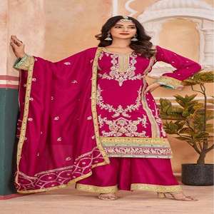 Dernière collection de robe indienne de qualité exportée Vichitra Salwar Suit & Dupatta avec broderie lourde Travail Femme Mode - Product Image 1